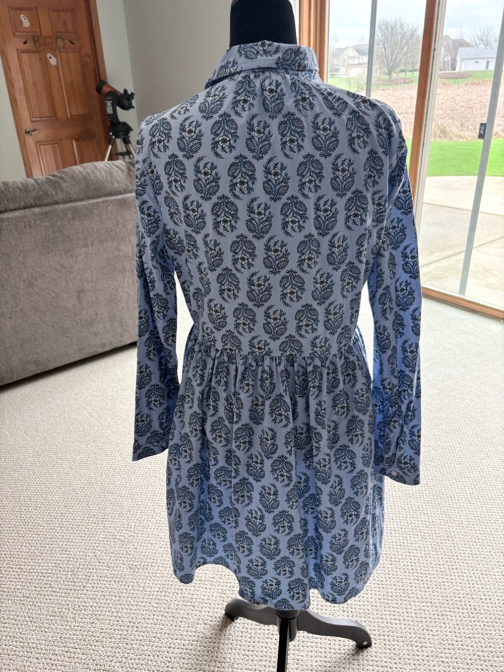 J. Crew Light Blue Floral-Print Button Front Midi Dress - Picture 3 of 4